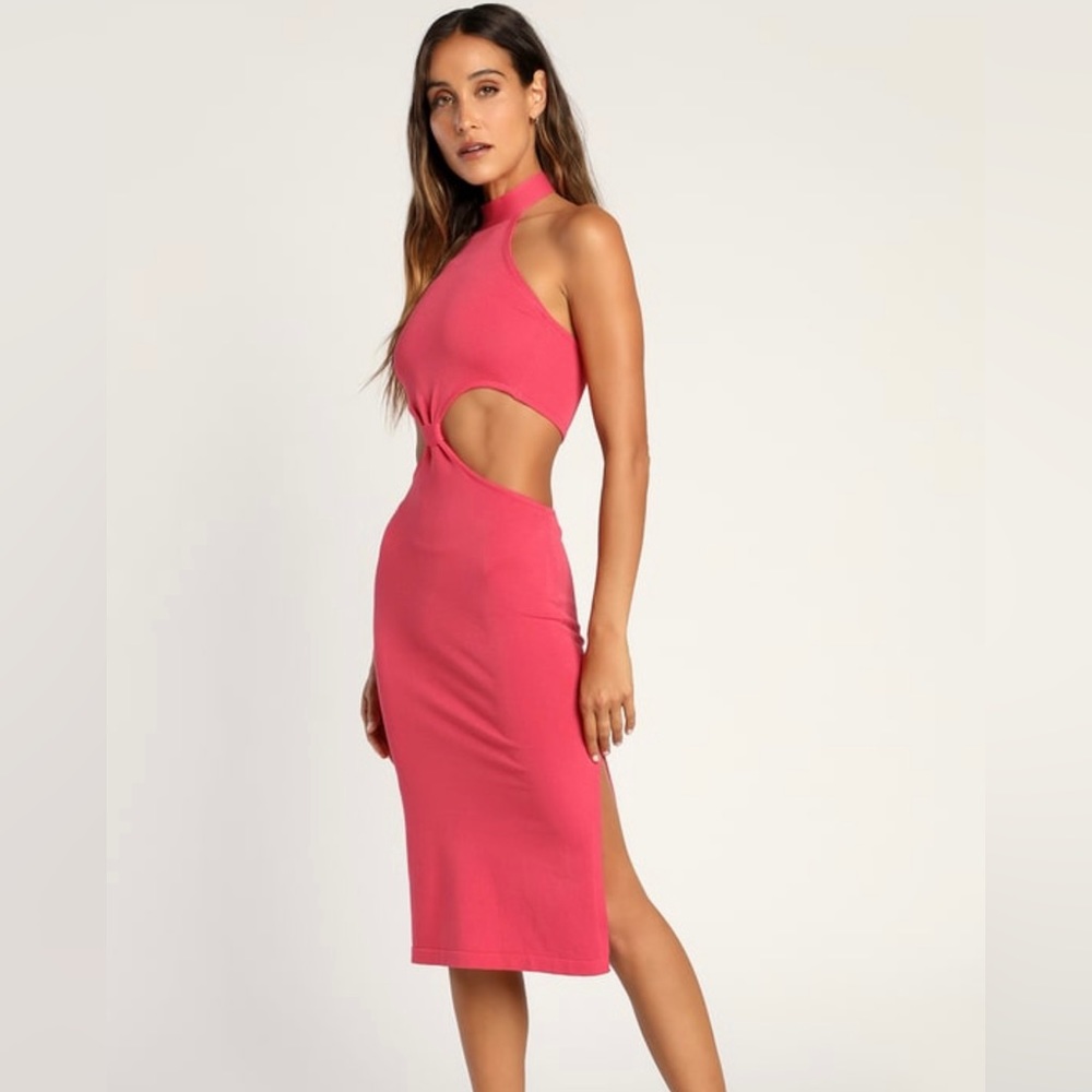 LULU Hot Pink Cut Out Dress - Picture 3 of 5